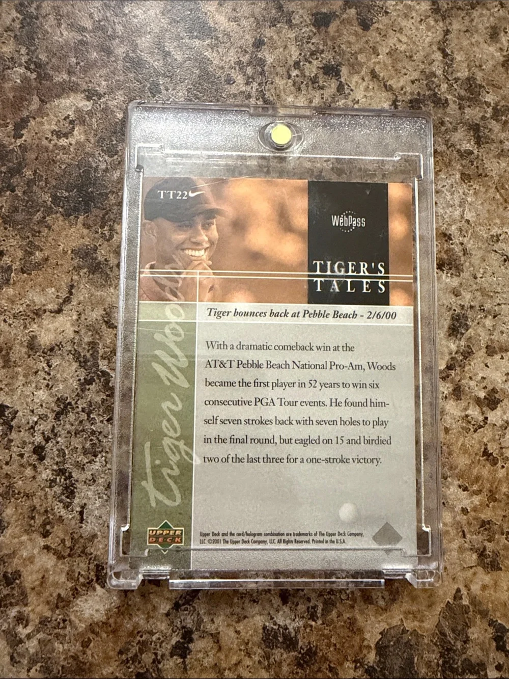 Upper Deck Tiger Woods Pebble Beach Comeback Card - 2001